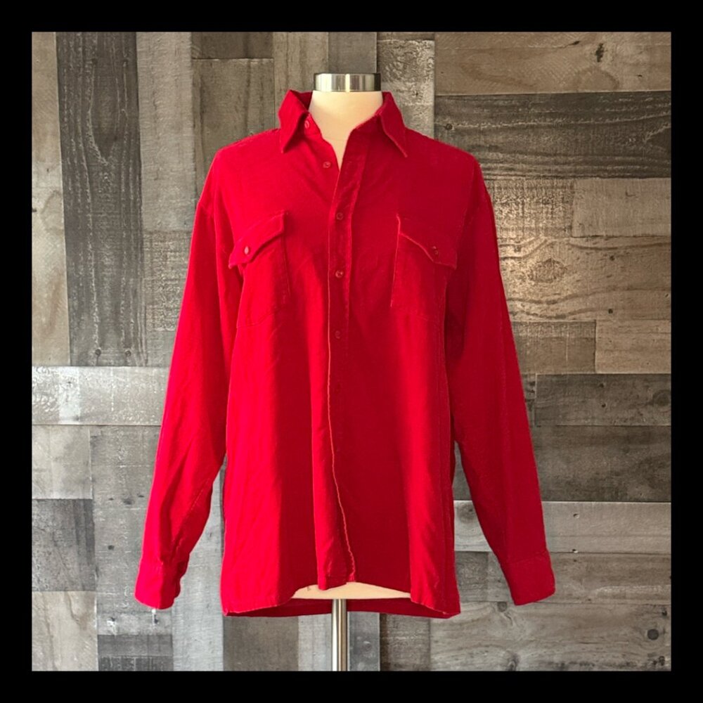 Harwyn vintage 70s red corduroy button up shirt large outdoor grandpa minimalist